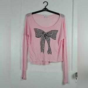 Delias Vintage Y2K 90's Pink Sequin Bow Crop Top Made in the USA Size S